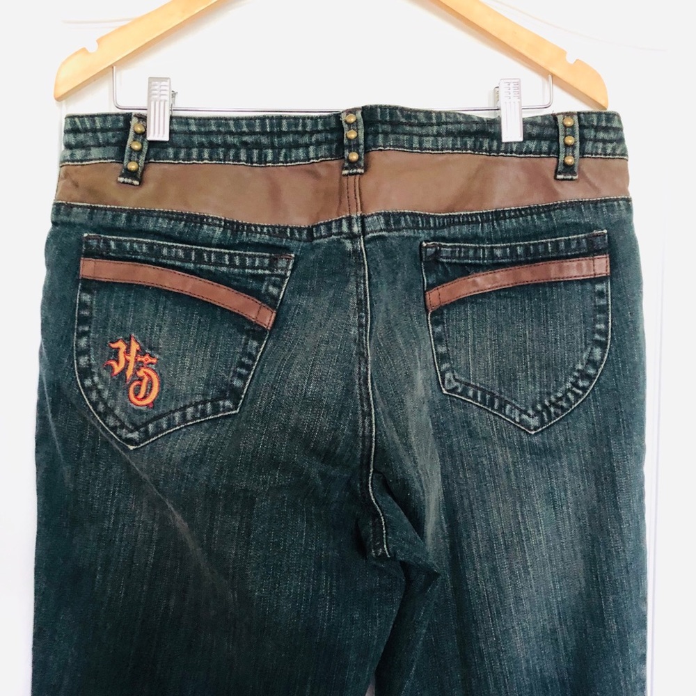 Harley Davidson Leather Trim BootCut Jeans 14 Tall
